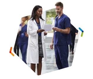 Healthcare professionals utilizing the scalable and cost saving cloud UCaaS unified communications system Univerge Blue Connect.